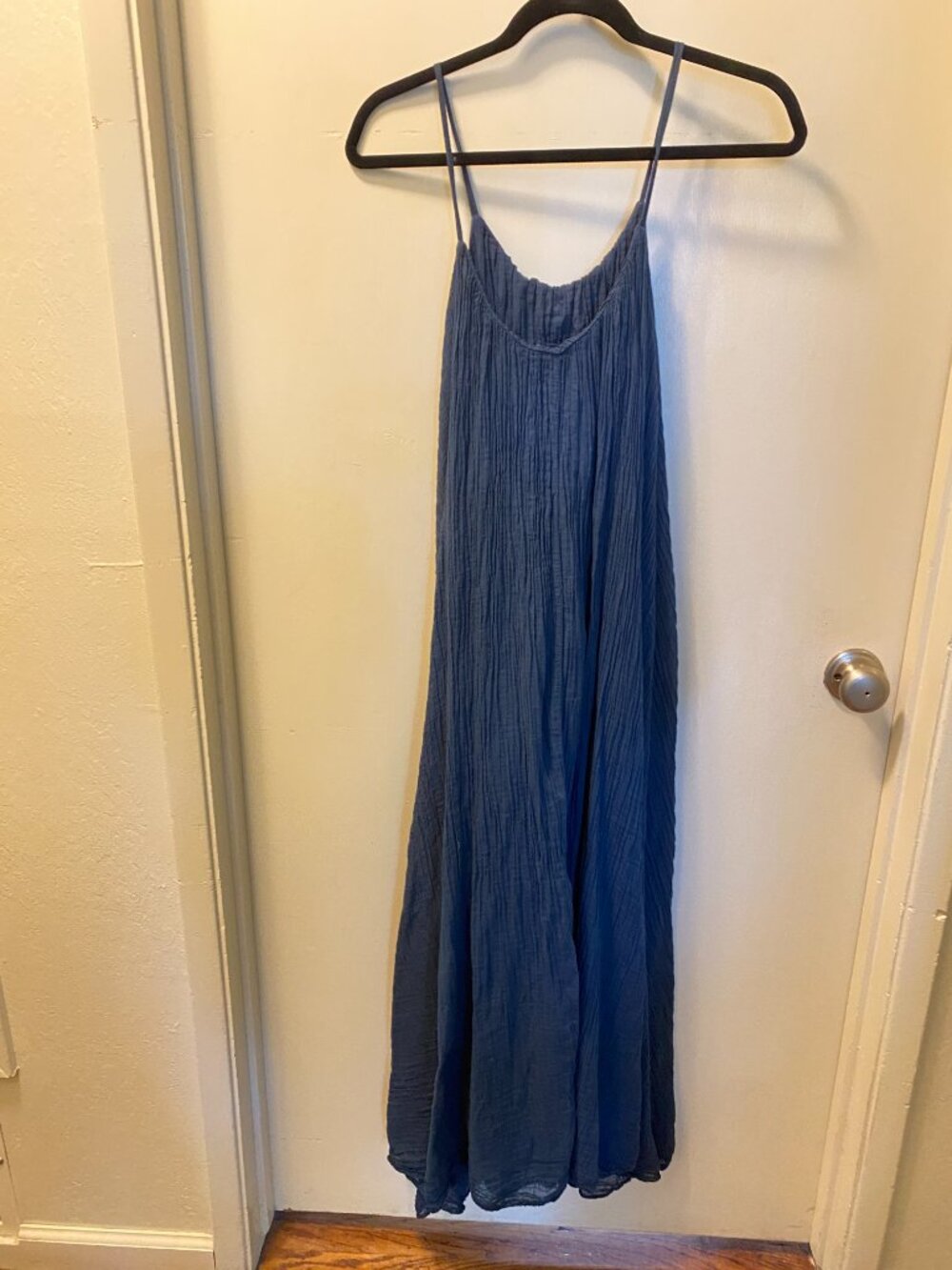 Milio Milano Blue Navy Crinkle Gauze Maxi Dress XS Italy Cotton
